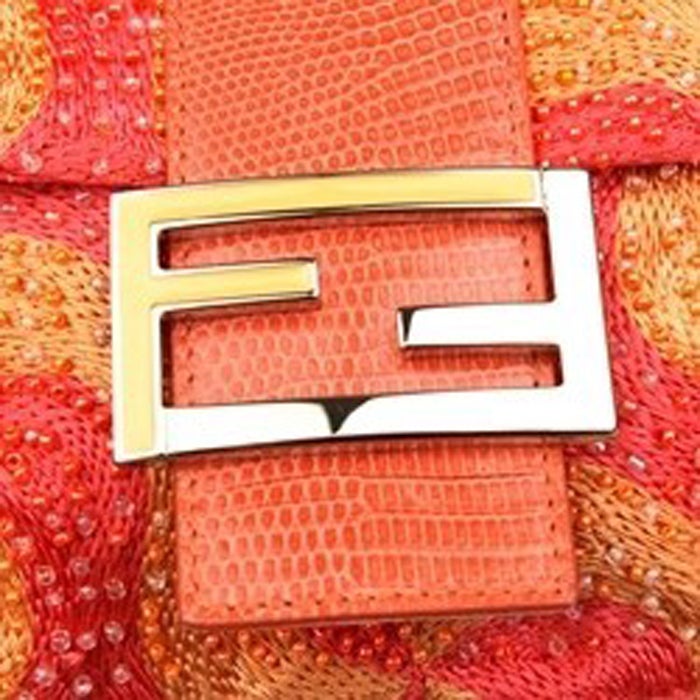 Fendi Orange Beaded Baquette Flap In Excellent Condition In New York, NY