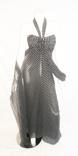 Oscar De la Renta black /white polca dot   silk  grecian Chiffon Gown 1