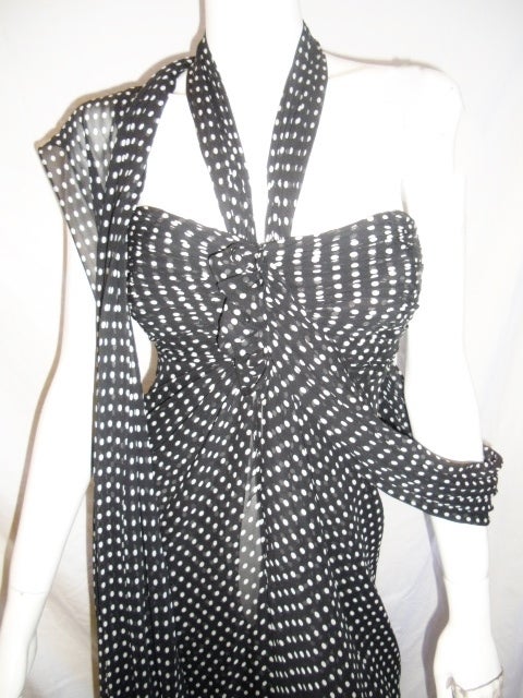 Oscar De la Renta black /white polca dot   silk  grecian Chiffon Gown 3