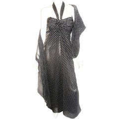 Oscar De la Renta black /white polca dot   silk  grecian Chiffon Gown