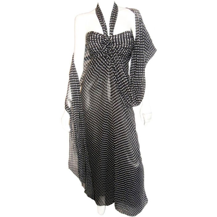 Oscar De la Renta black /white polca dot silk grecian Chiffon Gown at ...