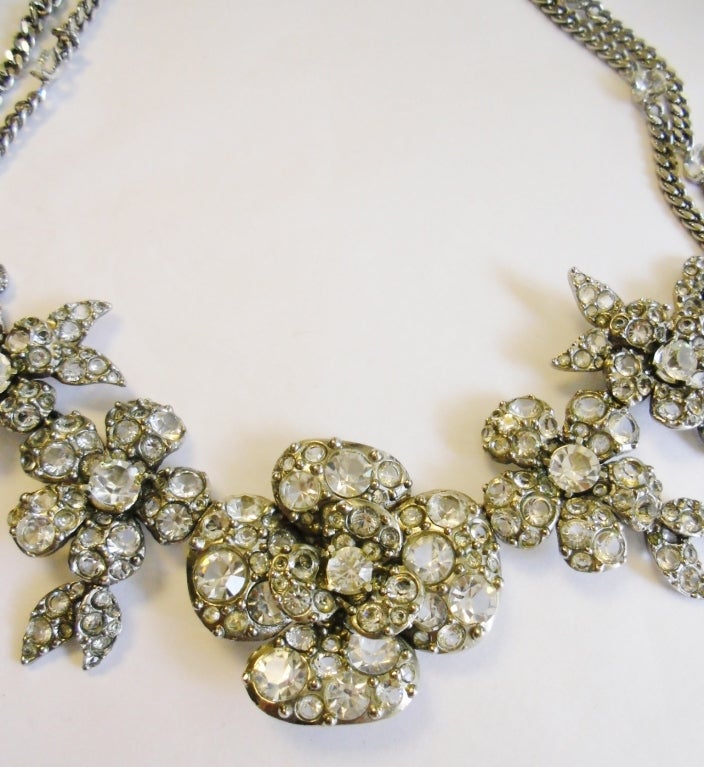 Beautiful Crystal set Coco Chanel Large Floral Necklace.  Shipped in Box. Main Flower is 2