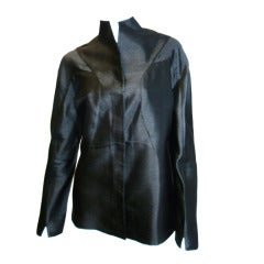 Chado Ralph Rucci Black Raw Silk Shirt Jacket