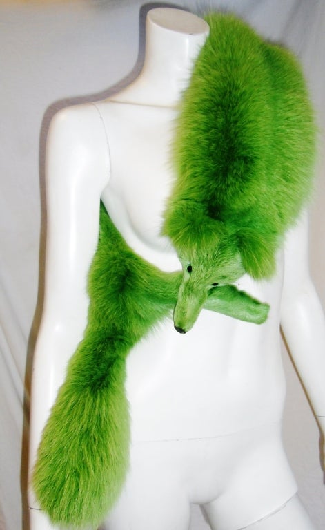 Perfect and fun Christrian Dior green fox fur wrap .  Fluffy and wide. Tail is shortened. Total length 47
