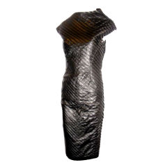 Alexander McQueen Black Leather Pleated Dress