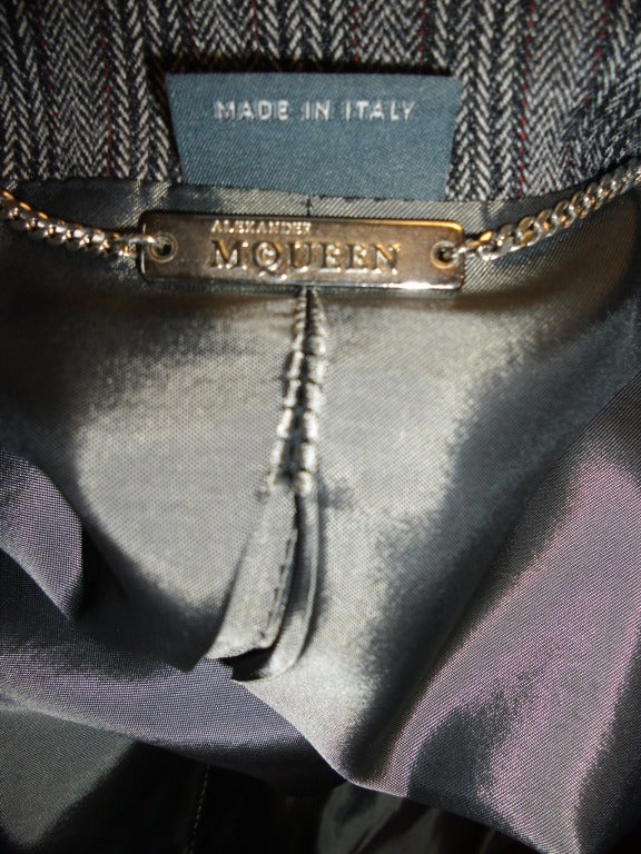 Alexander McQueen 2006 grey pinstripe and knit sleeve  coat 6