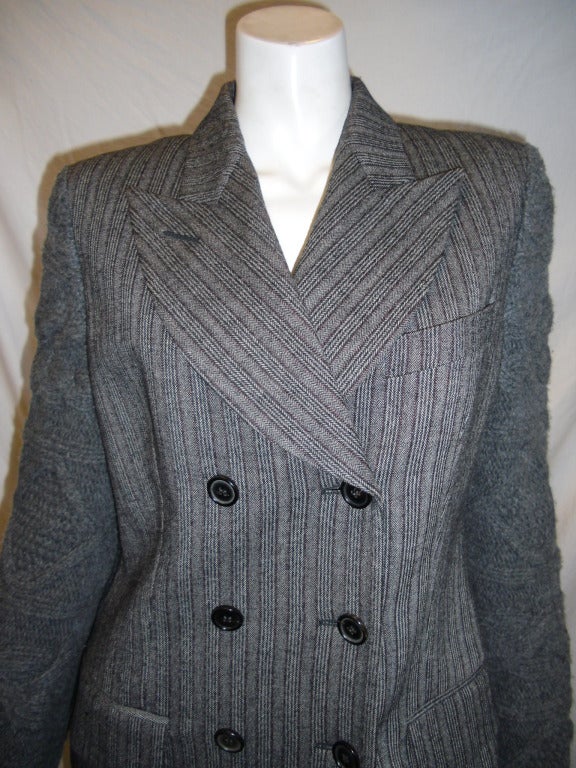 Alexander McQueen 2006 grey pinstripe and knit sleeve  coat In New Condition In New York, NY