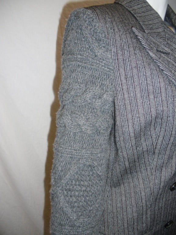 Alexander McQueen 2006 grey pinstripe and knit sleeve  coat 1