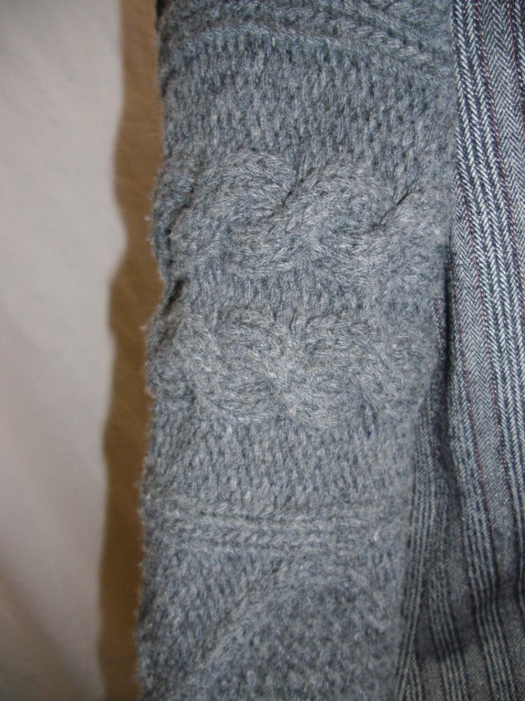 Alexander McQueen 2006 grey pinstripe and knit sleeve  coat 3