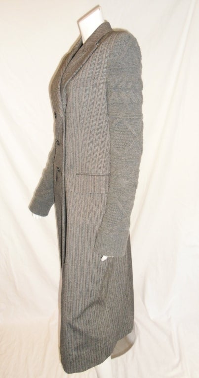 Alexander McQueen 2006 grey pinstripe and knit sleeve  coat 4