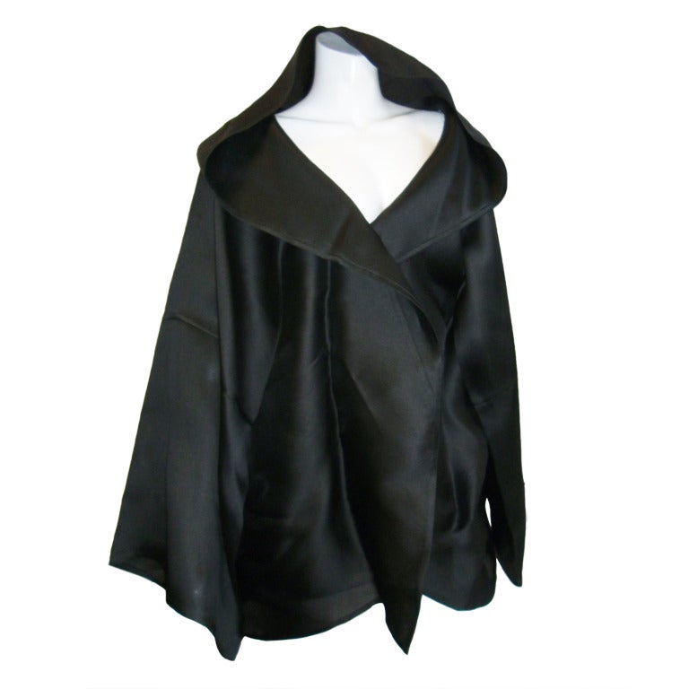 Zoran Black Horsehair silk oversized Hooded jacket at 1stDibs