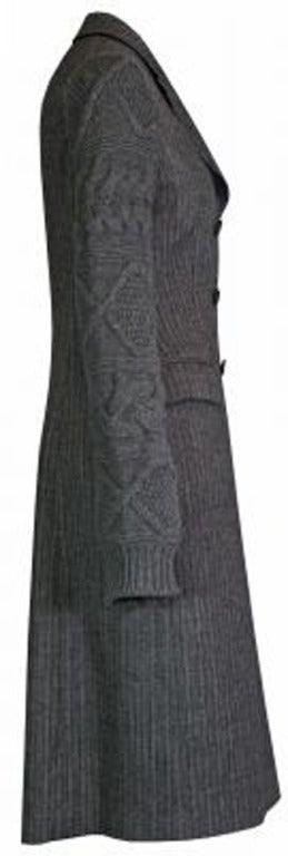 Alexander McQueen 2006 grey pinstripe and knit sleeve  coat 2