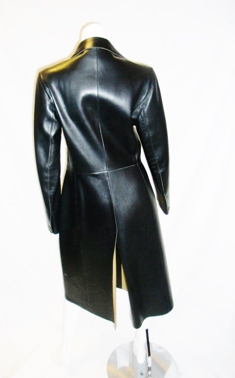 Prada Black Leather Coat In Excellent Condition In New York, NY