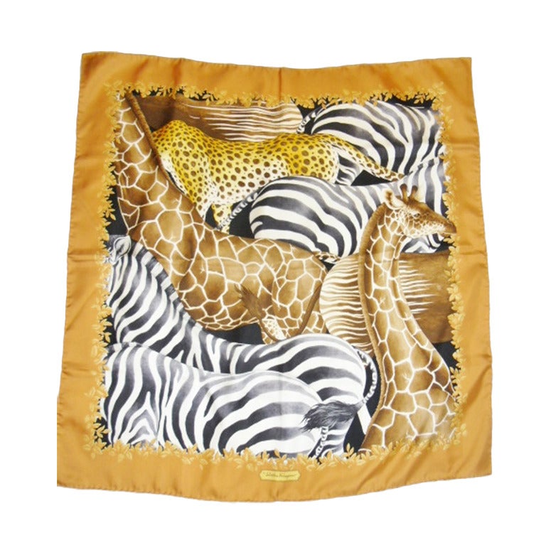 Savatore Ferragamo Animal kingdom silk scarf For Sale