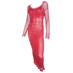 Jean Claude Mastroianni Ruby Red Hand Crochet Beaded gown