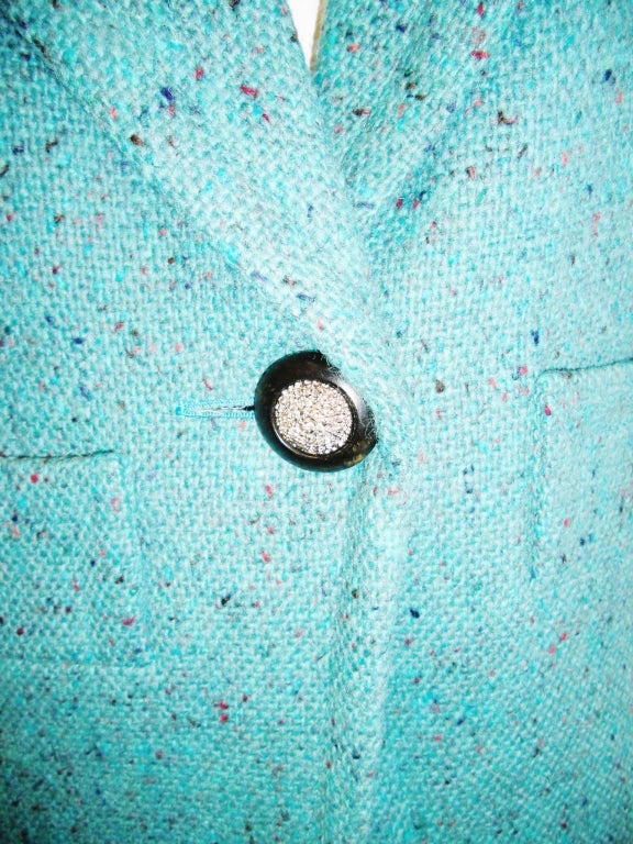 YVES SAINT LAURENT Rive Gauche  Vintage turquoise  Tweed skirt suit In Excellent Condition For Sale In New York, NY