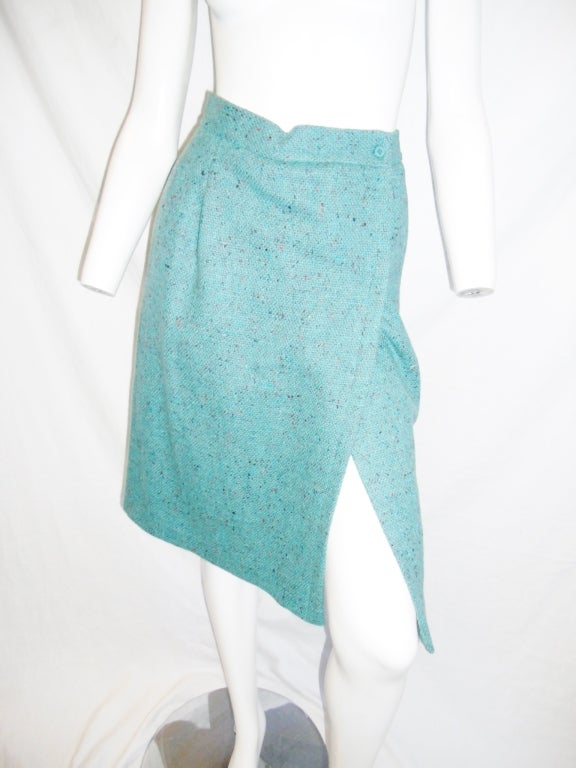 Women's YVES SAINT LAURENT Rive Gauche  Vintage turquoise  Tweed skirt suit For Sale