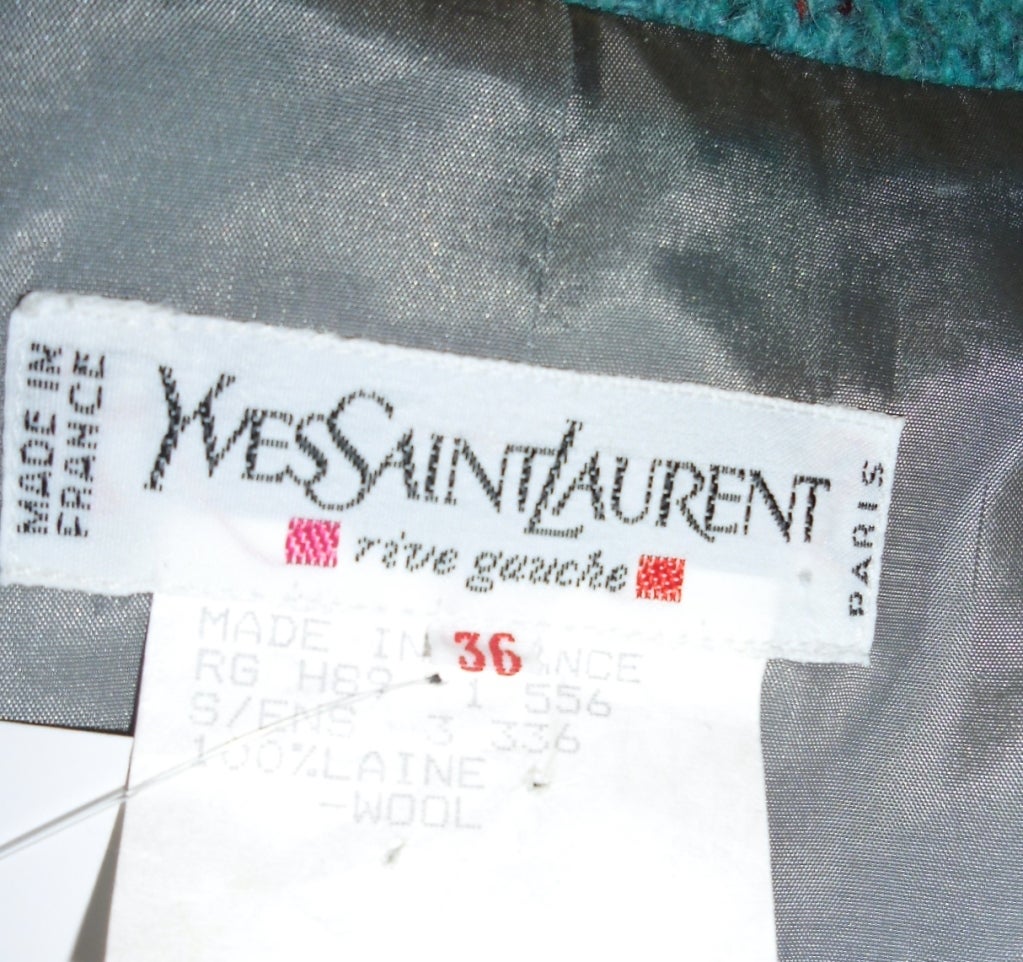 YVES SAINT LAURENT Rive Gauche  Vintage turquoise  Tweed skirt suit For Sale 1