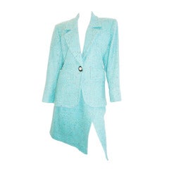 YVES SAINT LAURENT Rive Gauche  Vintage turquoise  Tweed skirt suit