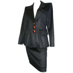Vintage Yves Saint Laurent YSL Black Skirt Suit W Wood Buttons sz 36