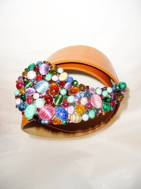 Incredibly beautiful brand new and never used  Etro New Extra large Jeweled Buckle Belt. 7 inches long buckle set in semi -precious  stones and crystals on 2.5