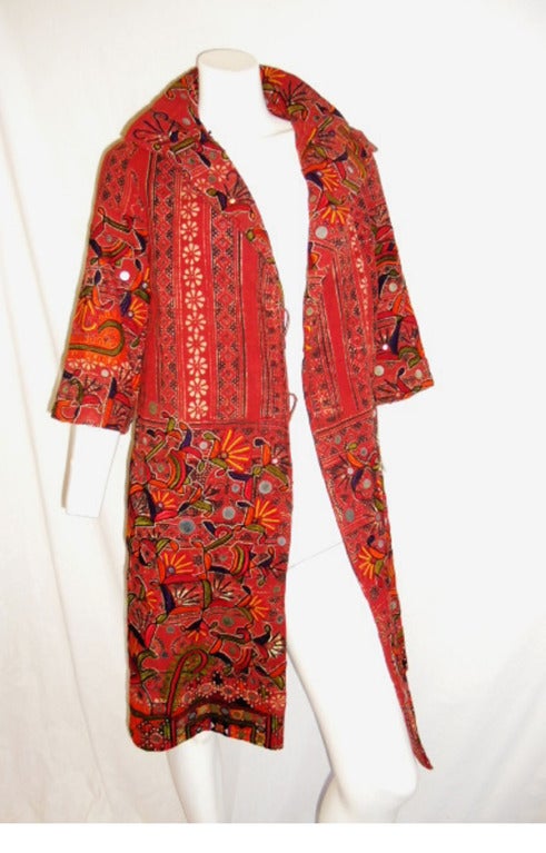 Vintage hand embroidered mirrored coat In Excellent Condition In New York, NY