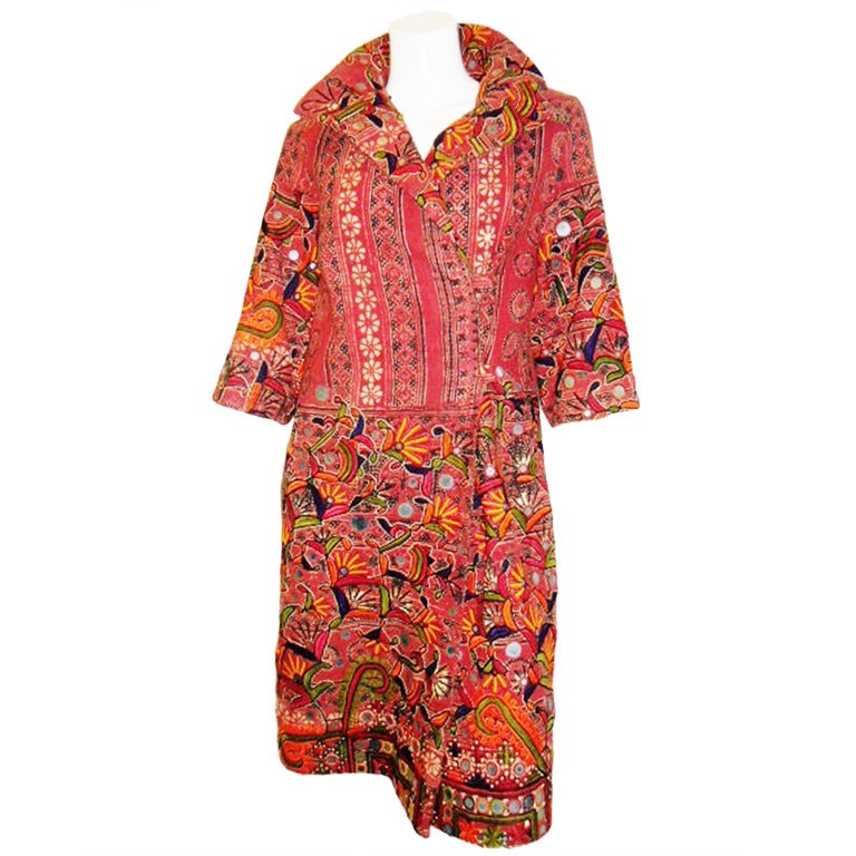 Vintage hand embroidered mirrored coat at 1stdibs