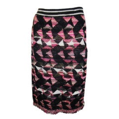 Chanel wool / cashmere knit pencil skirt w fringed bottom 42