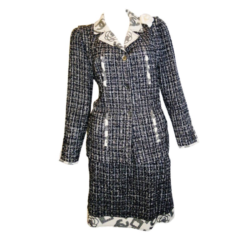 Chanel Runway skirt suit with Camelia pin at 1stdibs