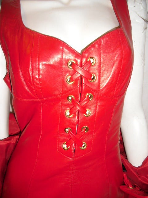 Spectacular North Beach Leather lace up Red dress and Bolero Jacket In New Condition In New York, NY