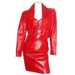 Spectacular North Beach Leather lace up Red dress and Bolero Jacket