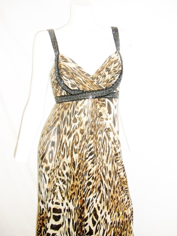 Marchesa Leopard Print Silk Chiffon Gown Dress In Excellent Condition In New York, NY