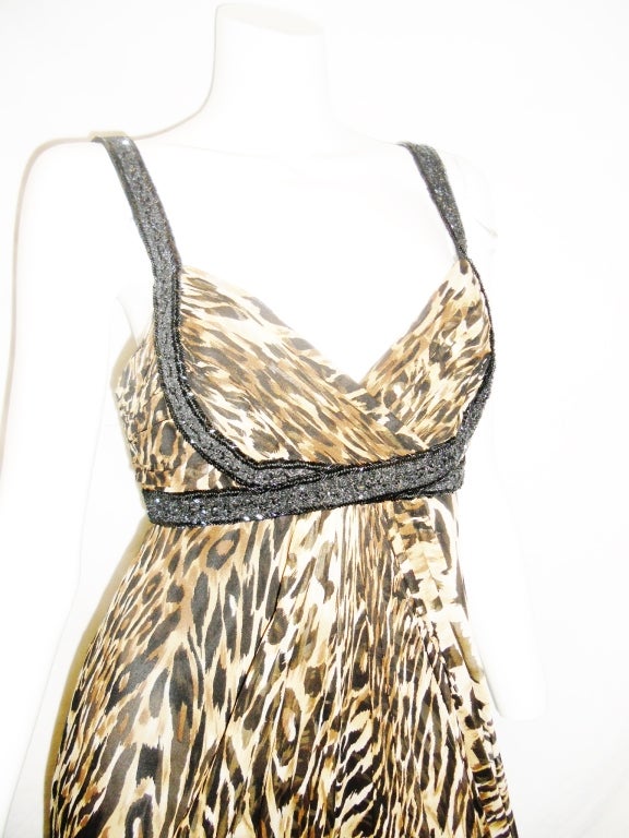Marchesa Leopard Print Silk Chiffon Gown Dress 1