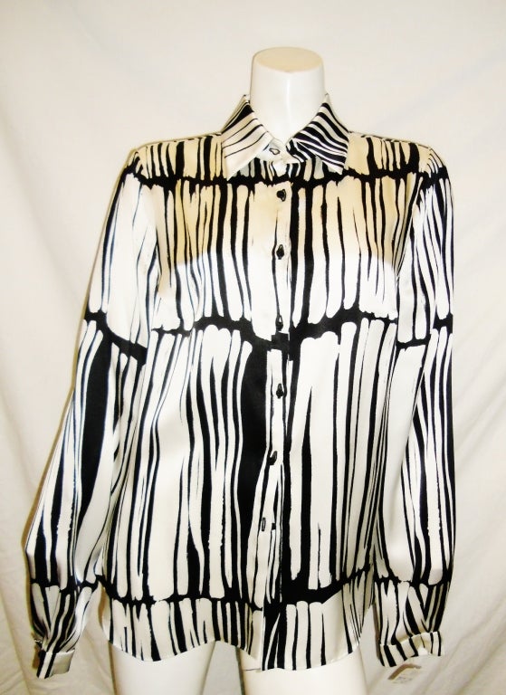 Women's Ralph Rucci Black and White silk Blouse Shirt