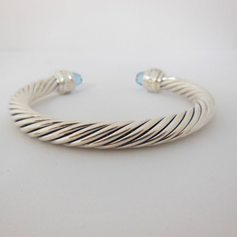 David Yurman Blue Topaz & Diamond Silver Ice Bracelet 7mm