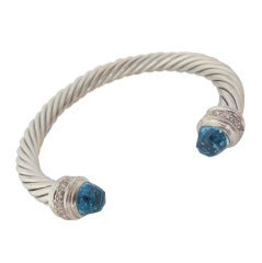David Yurman Blue Topaz & Diamond Silver Ice Bracelet 7mm