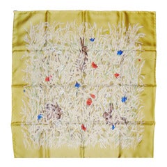 vintage HERMÈS "les bles" bunnies in a wheat field print silk scarf