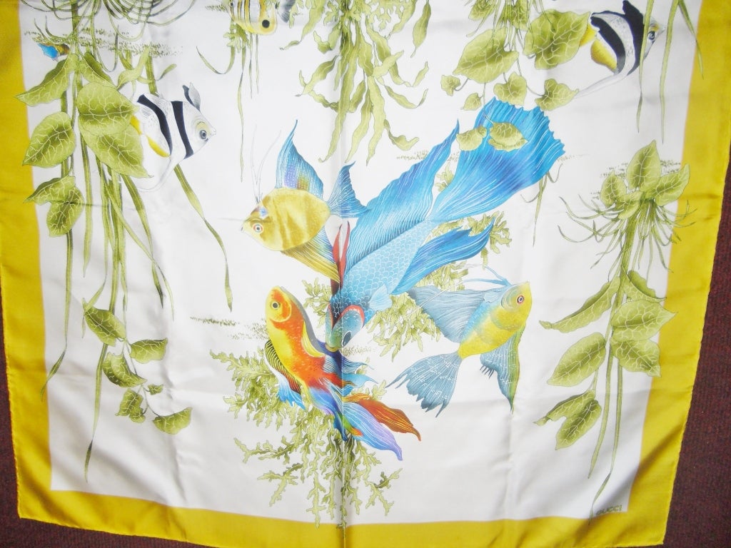 Women's Gucci silk scarf with Exotic Fish print