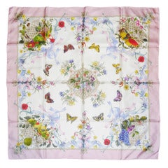 Retro Gucci Silk Scarf with Butterflies, Fruit and Flowers