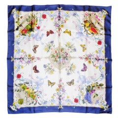 Vintage Gucci Silk Scarf with Butterflies Berries and Ribbons