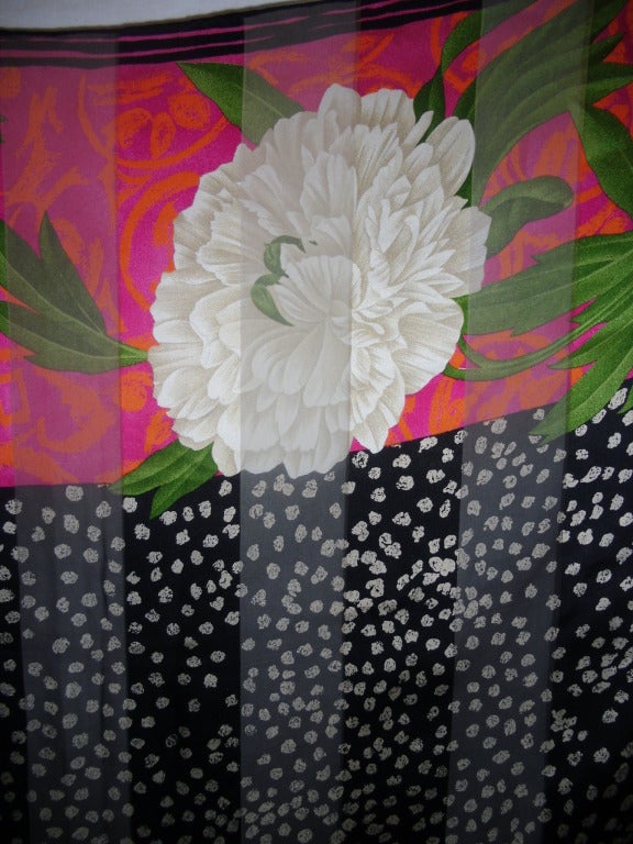 Women's Emanuel Ungaro Vintage 55 inches Scarf with The Japanese peony flower print For Sale