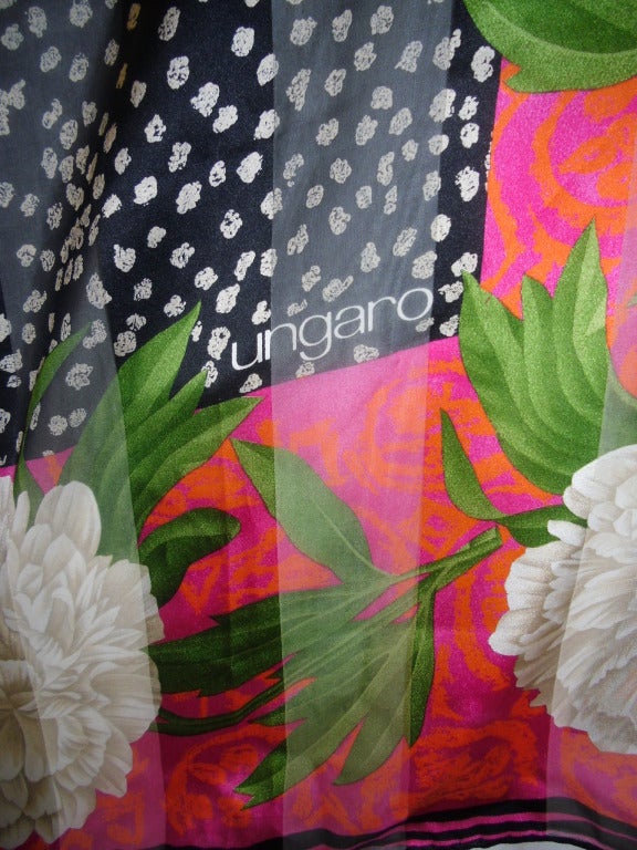 Emanuel Ungaro Vintage 55 inches Scarf with The Japanese peony flower print For Sale 2
