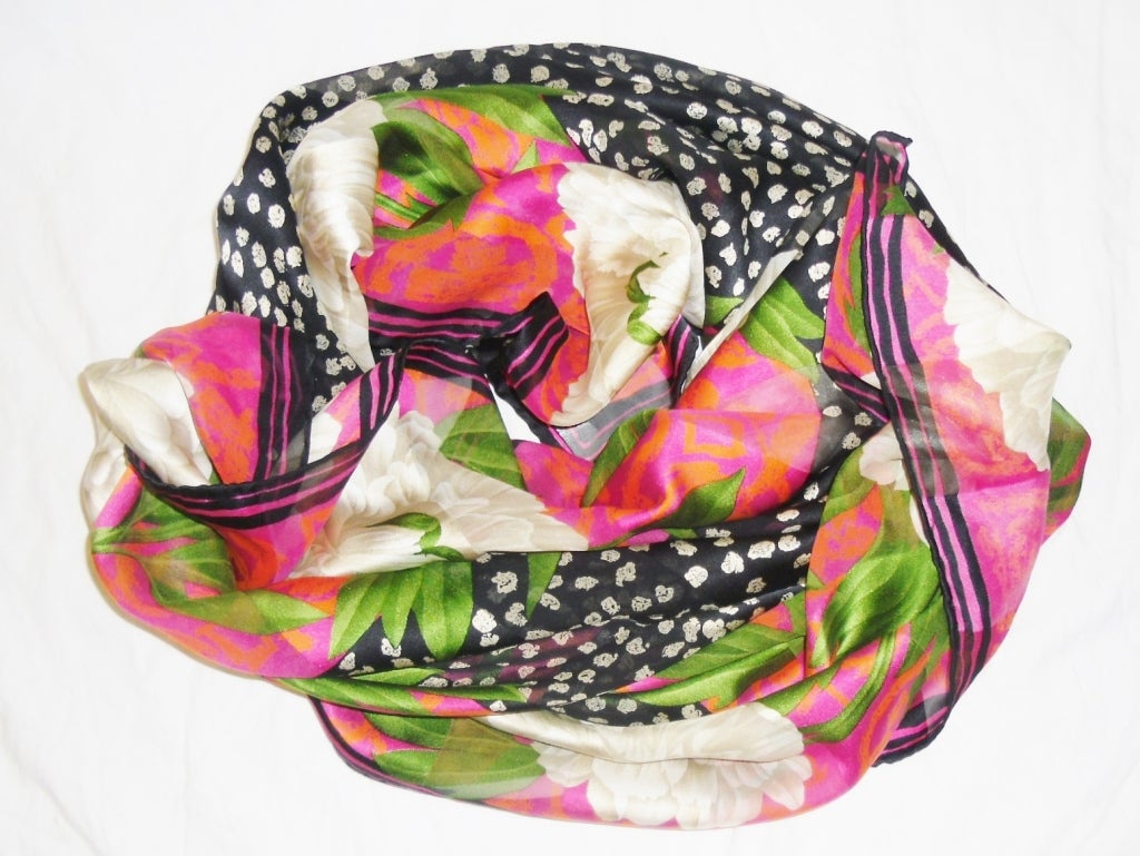 Emanuel Ungaro Vintage 55 inches Scarf with The Japanese peony flower print For Sale 3