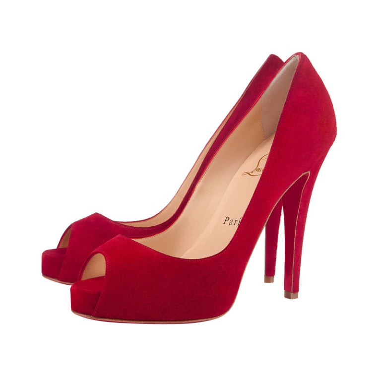 Christian Louboutin Hot red Suede Platform open toe shoes at 1stdibs