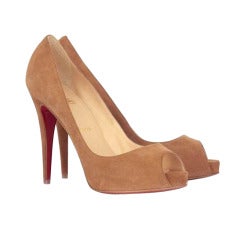 Cristian Louboutin Very Prive  Suede Leather Platform Red Sole Pump