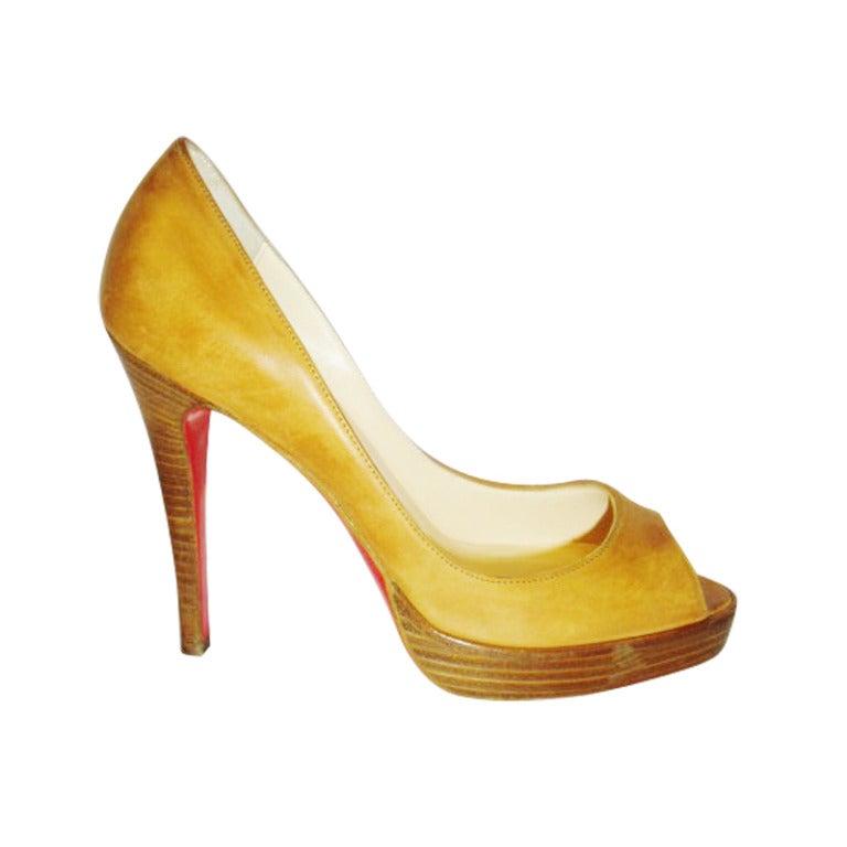 Christian Louboutin Altadama 120mm Leather Peep Toe Pumps tan For Sale