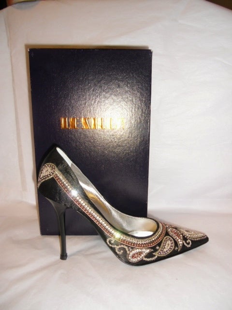 Stunning , new in box Le Silla Pointed Toe Pumps - Crystal Beaded  High Heel
Lucite heel. Black High shine satin. 4.5