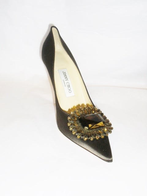 NEW JIMMY CHOO Silk Evening Shoes With Smokey Topaz For Sale at 1stDibs