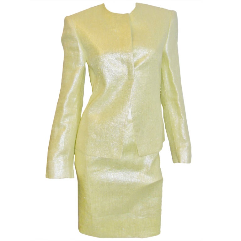 SUMMER SALE!!!! Gianni Versace Couture  metallic yellow  skirt suit  Sz 2-4