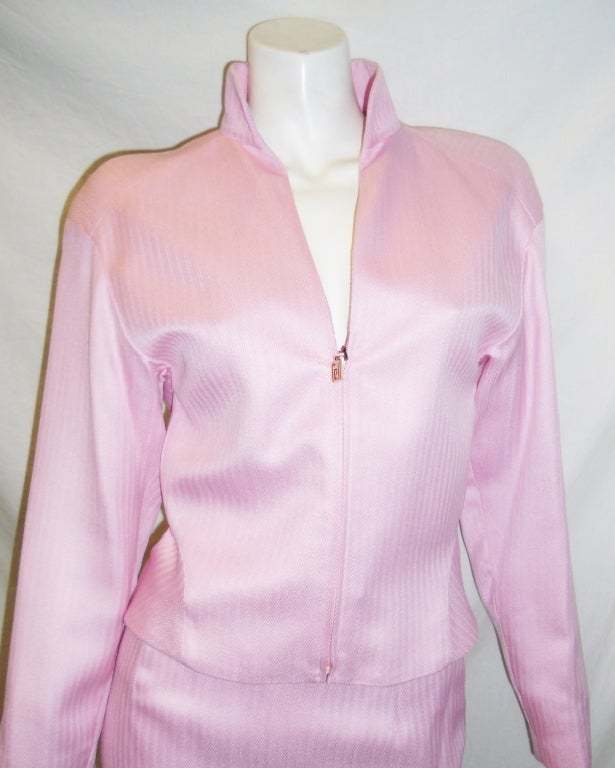 Women's SUMMER SALE!!! Original Gianni Versace Couture  Pink Silk skirt suit 1992